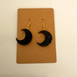 Fashion Jewelry Black Glitter Crescent Earrings